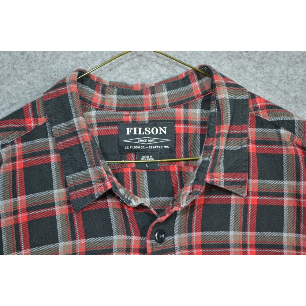 CC Filson Shirt Men L Black Red Brown Plaid Flannel Button Up Long Sleeve Casual